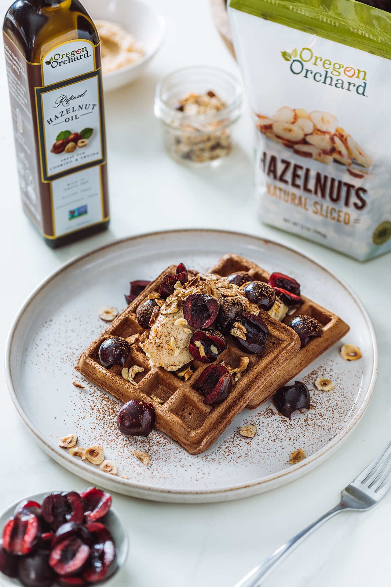 Chocolate Hazelnut Waffles with Cinnamon Mascarpone Oregon Orchard