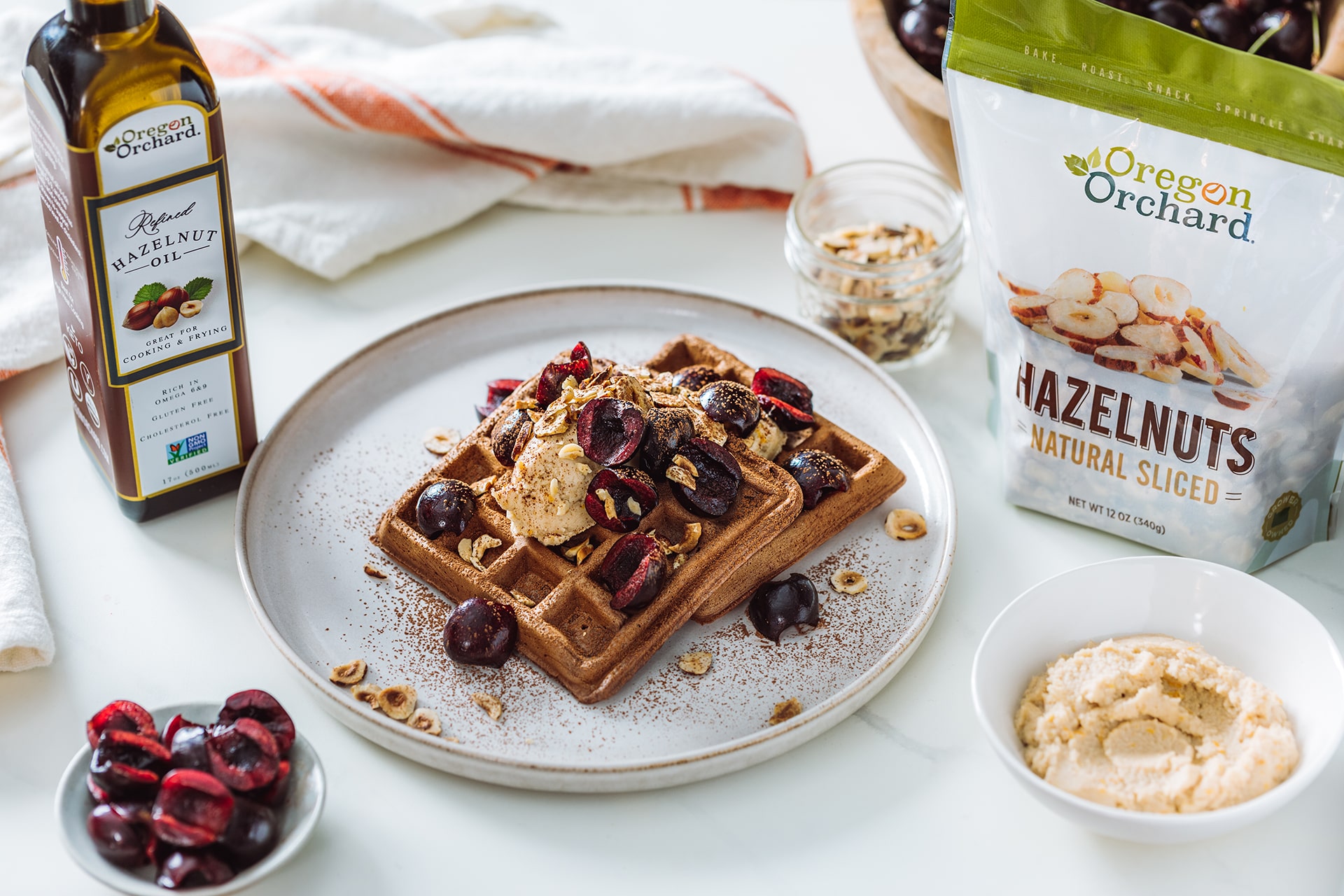 Chocolate Hazelnut Waffles with Cinnamon Mascarpone Oregon Orchard