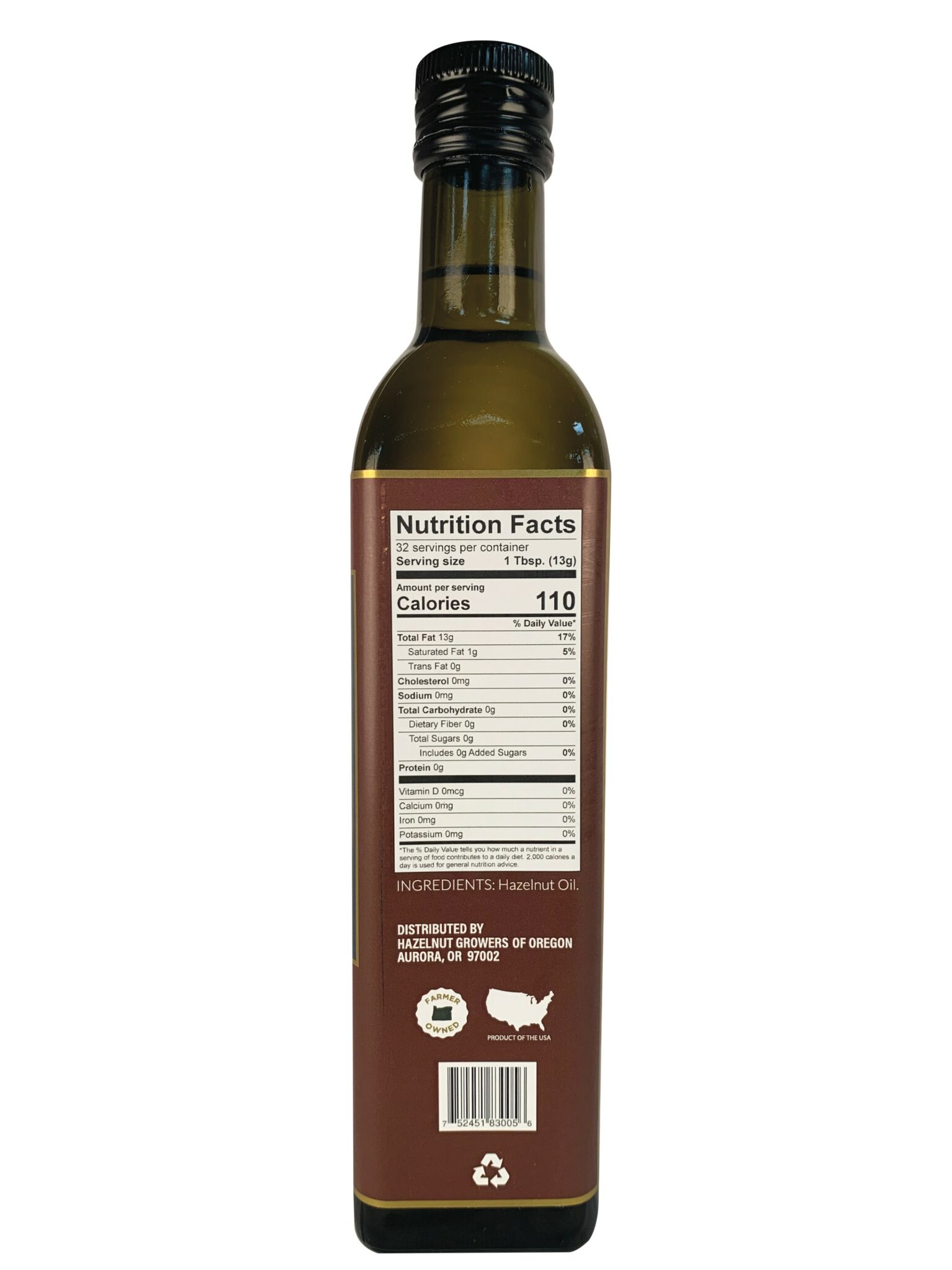 Refined Hazelnut Oil 17 ounce (500 ML) Oregon Orchard, Hazelnut